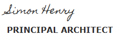 Simon Henry signature and Principal Architect